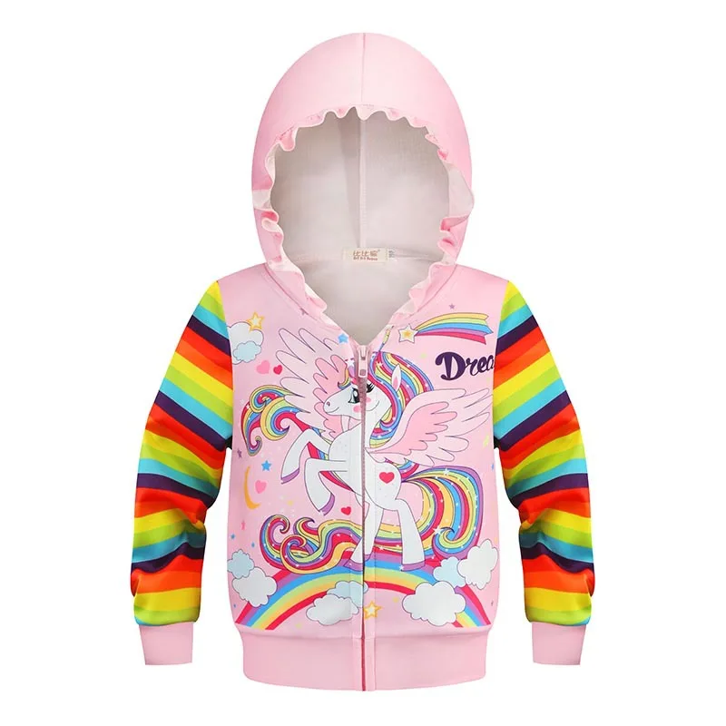 JK016-Pink Uincorn пальто для маленьких девочек «My Little Pony» весенне-осенняя Толстовка c капюшоном для маленьких девочек; пальто для девочек; хлопковая детская одежда Дети пальто - Цвет: JK016-Pink