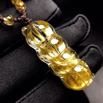 

Certificate Natural Gold Rutilated Quartz Bean Wealthy Pendant 37.2*14.6*9.4mm Crystal Fashion Pendant Jewelry AAAAAA