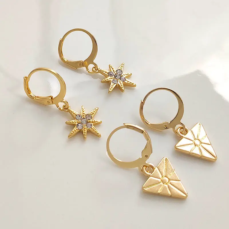 Flatfoosie розы серьги-кольца с крестиком для Для женщин золотое ожерелье в виде морской звезды лист Шарм Хооп Серьги ювелирные изделия Треугольники серьги