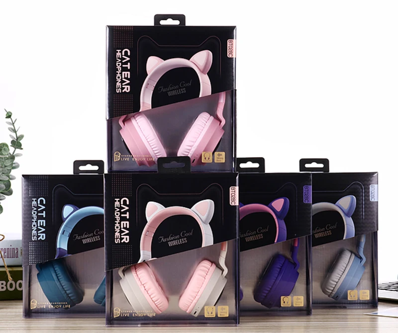 New Arrival LED Cat Ear Noise Cancelling Headphones Bluetooth 5 0 Young People Kids Headset Support TF Card 3 5mm Plug With Mic