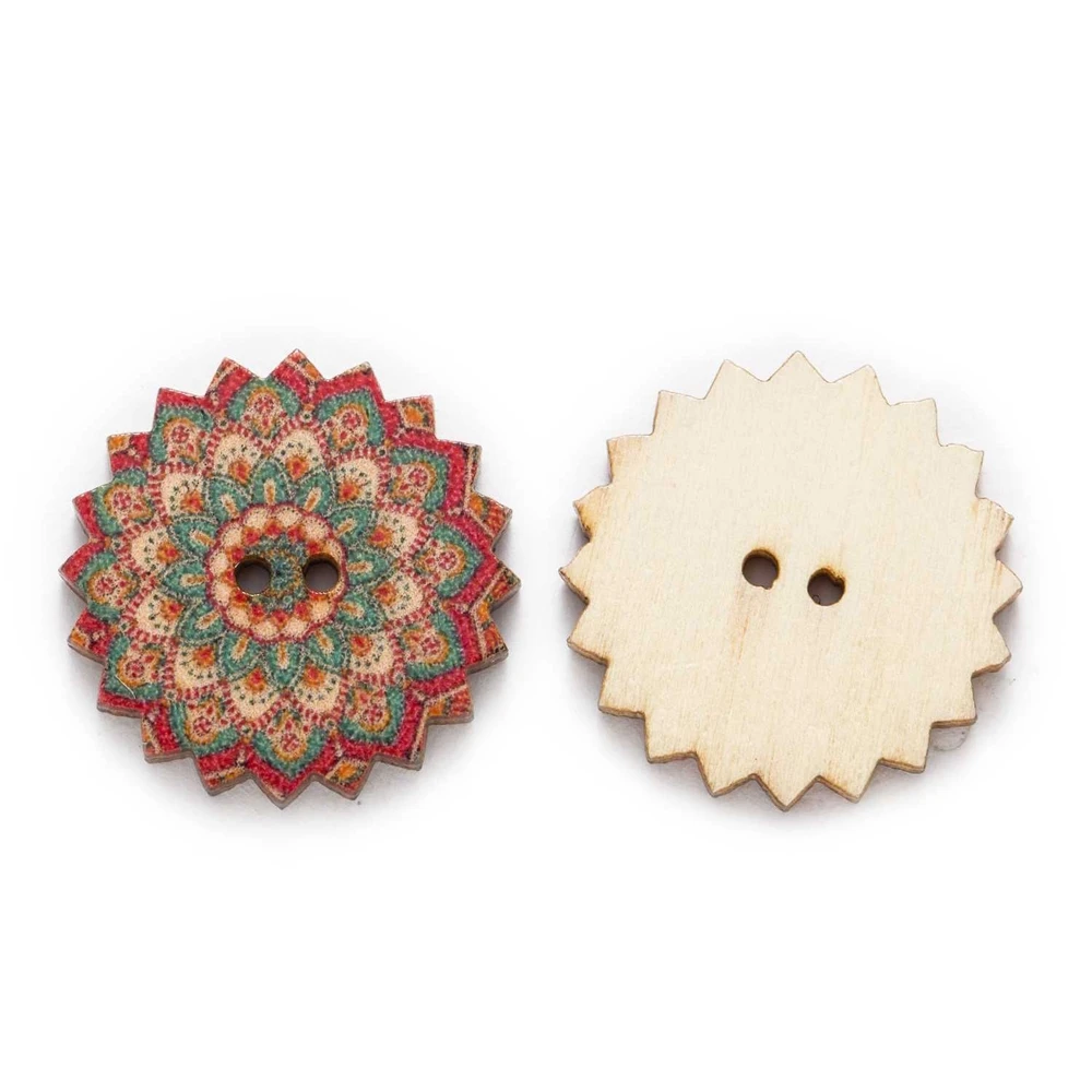 50pcs Painted Gear Wood Buttons With 2 Holes for Handwork Sewing Scrapbook Clothing Crafts Accessories Gift Card 20-25mm