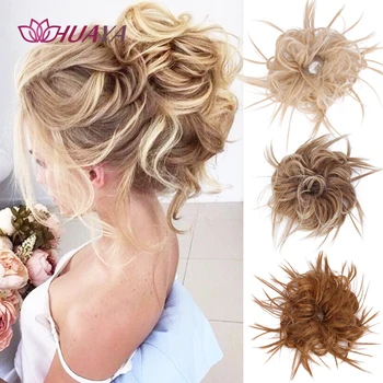 

Messy Synthetic Hair Bun Tousled Hairpiece Elastic Band Chignon 10 Colors Straight Hair Bun High Temperature Fiber Women Wig