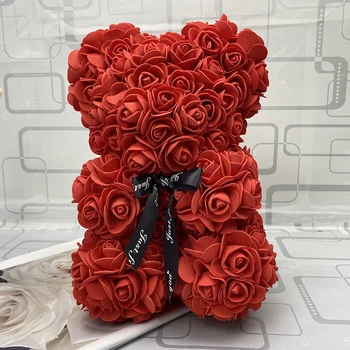 

HOT Valentines Day Gift 25cm Red Rose Teddy Bear Rose Flower Artificial Decoration Christmas Gifts Women Valentines Gift