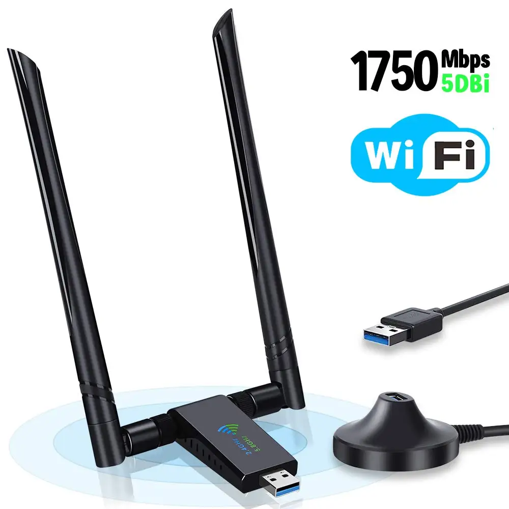 Onvian USB WiFi адаптер 1750 Мбит/с 5dBi USB 3,0 Беспроводная сетевая карта WiFi ключ 2,4 ГГц/5,8 ГГц Wi-Fi USB адаптер приемник