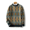 Zocept Autumn Winter New Men's Large Size Pure Wool Loose Thick O-Neck Pullovers Contrast Color Casual Knitted Cashmere Sweater 6