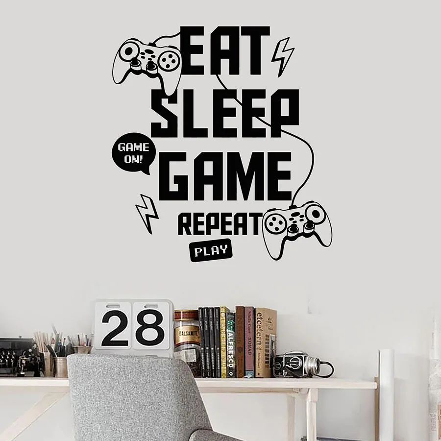 Наклейка на стену для игр Eat Sleep повтор игровой джойстик игровая зона декор