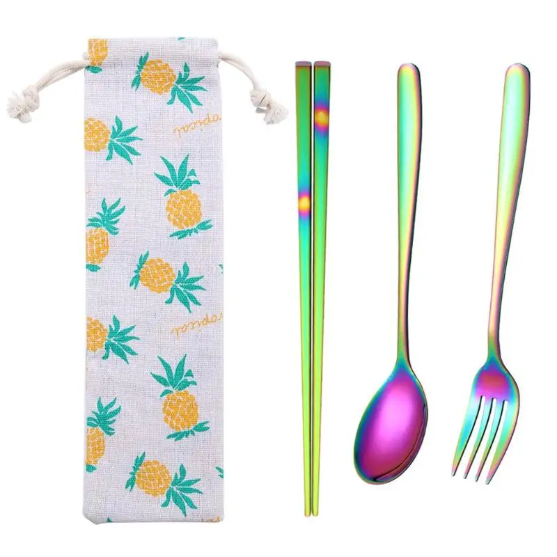 5pcs Portable Stainless Steel Chopsticks Spoon Fork Knife Dinnerware Set for Pupils Outdoor Travel Cutlery Tableware Sets - Цвет: Camouflage 2