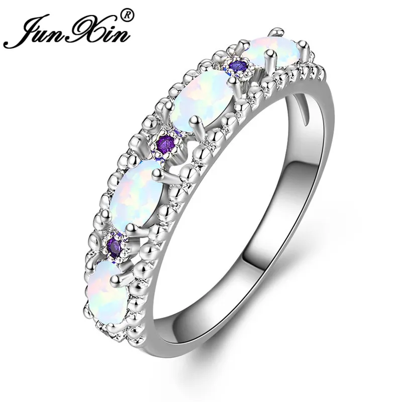 White Opal Purple Очаровательное овальное белое огненное Опаловое кольцо фиолетовое розовое красное кольцо с кристаллом для женщин свадебные ленты укладки обручальное кольцо ювелирные изделия CZ - Цвет основного камня: White Opal Purple