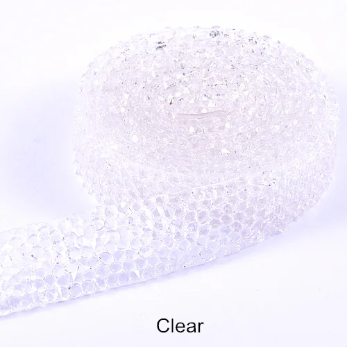 Clear 1 ярд 1,5 см ширина красочная Смола Стразы Обрезка горячей фиксации глажка стразы на сетчатой основе для DIY аксессуары для одежды B1283 - Цвет: Clear