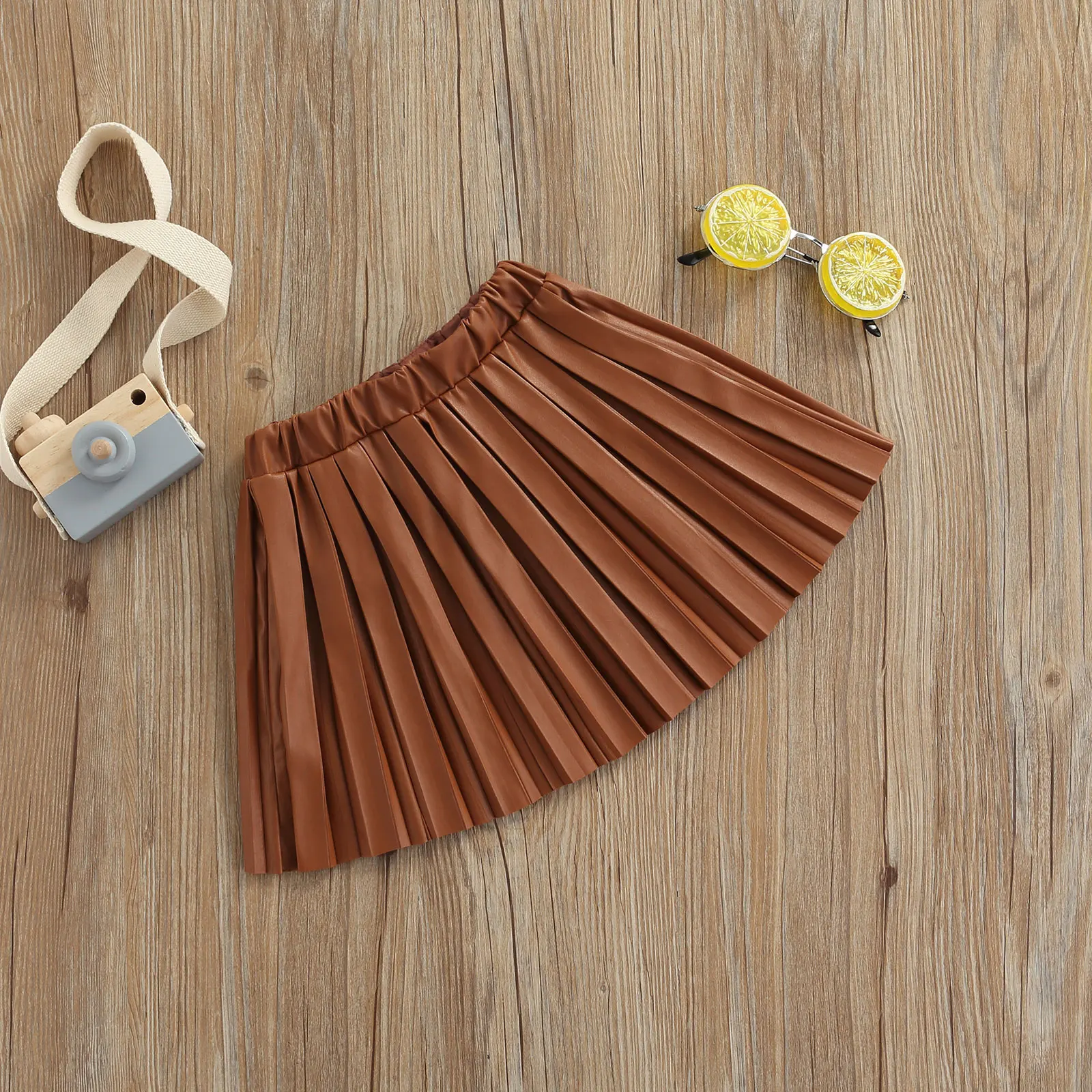 Ma&Baby 1-6Y Toddler Kid Girl Pu Leather Skirts Fashion Solid Color Elastic High Waist Ruffle Pleated Skirts Spring Costumes D35