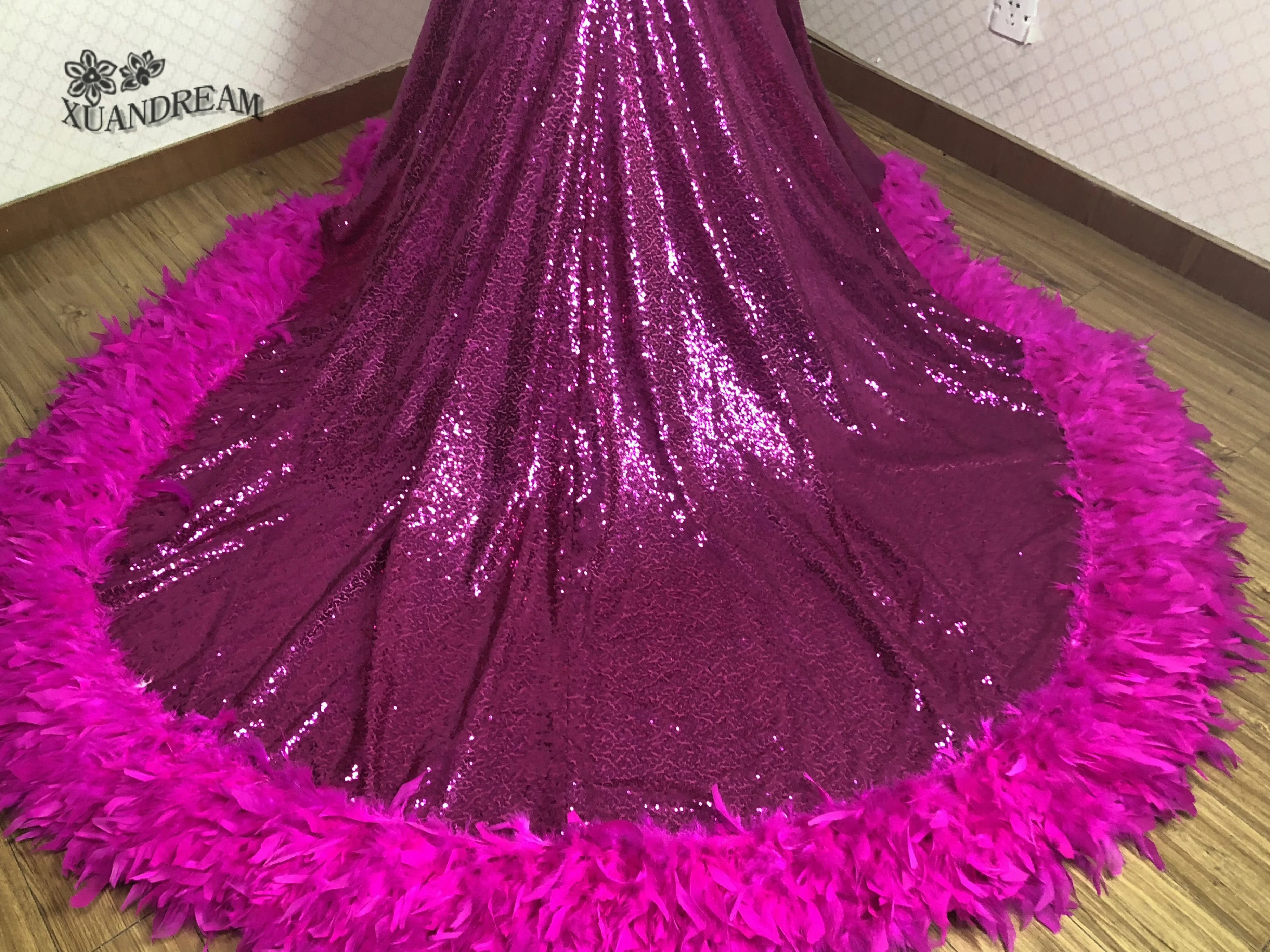 Bling bling перьями вечернее бальное платье в виде русалки тяжелые бусины Настоящее Сделано robe de soiree abiye gece elbisesi Длинные вечерние платья XD-155