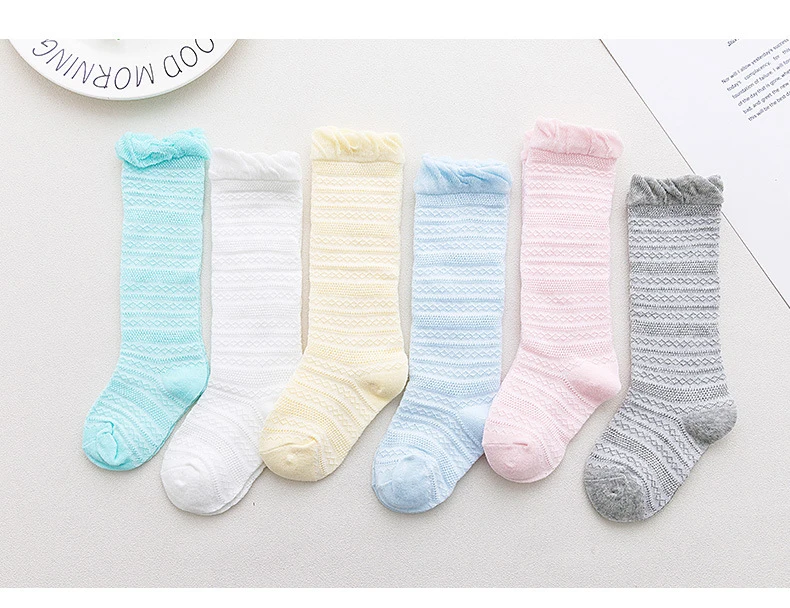 6 пар носков для новорожденных Гольфы ярких цветов для маленьких девочек хлопковые гетры, летние дышащие сетчатые кружевные детские носки