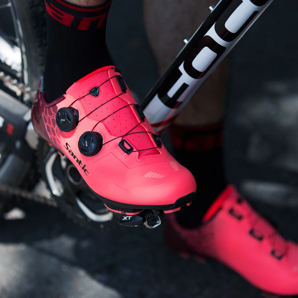 Santic/Обувь для велоспорта MTB, Ультралегкая, углеродное волокно, обувь для горного велосипеда, мужская, профессиональная команда, дышащая, авто-замок, велосипедная обувь