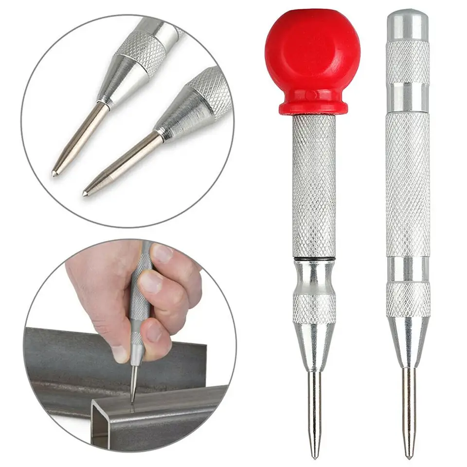 Silver Automatic Center Punch Protective Cap Metal Working Punching Marking Tool for Wood Metal