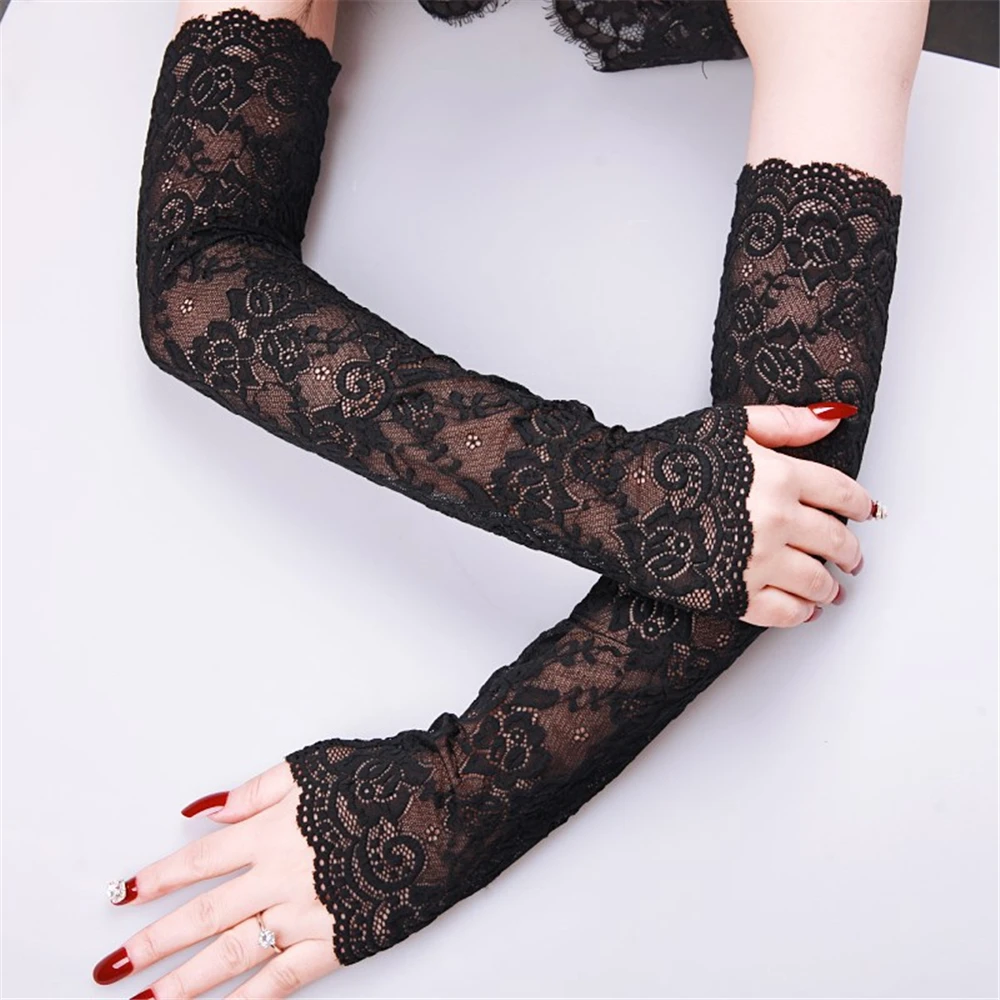 1 Pair Lace Arm Sleeve Covers Driving Elastic Breathable Stretchy Sun Protection 