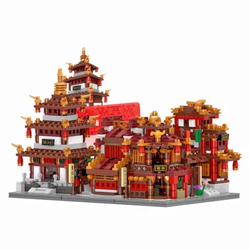 

1502Pcs Chinatown Style Wangjiang Pavilion Academy Tea House Assembly Architecture Model Small Particle Building Blocks Toy Set