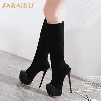 

Sarairis 2020 Hot Sale Thin High Heels Zip Up Solid Shoes Woman Boots Female Platform Spring/Autumn Knee High Boots Women Shoes