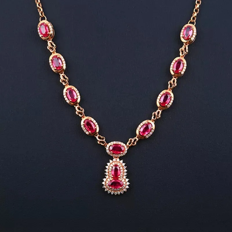 Luxury Rose Gold Plated Red Gems Crystal Bridal Necklace Cocktail Party Bling Bling Shine Crystal Necklace Charm Women Jewelry