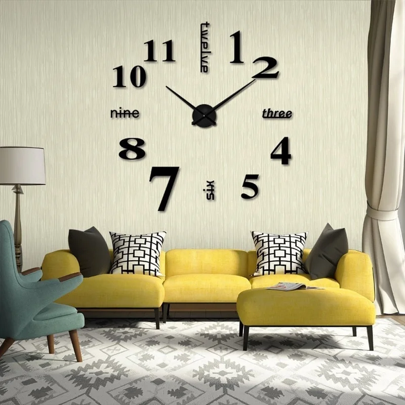 3D Mirror Sticker Silver Mute DIY Frameless Large Wall Clock Home Office Decorations Wall Clocks for Living Room Modern XCRIYX Circle Mirror Wall Clocks 