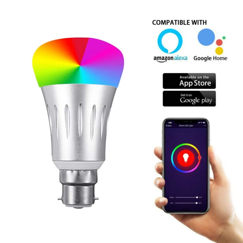 2 Pack 7W LED Smart Light Bulb B22 WiFi Light Bulb for Alexa Google Home and IFTTT RGBW Color Changing 6500K Dimmable No Hub