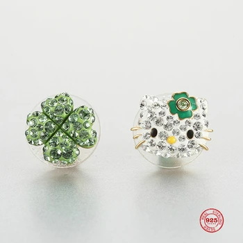 

2020Fashion Charm Sterling Silver Original 1:1 Copy, HELLO KITTY Lucky Clover Cute Live Stud Earrings Women Luxury Jewelry Gifts