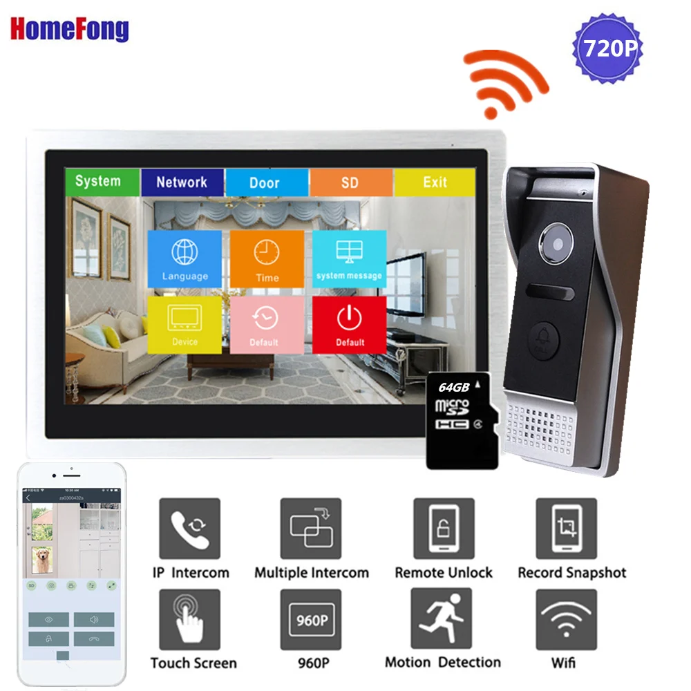 #*Cheap Homefong 10 Inch IP Video Intercom Wi fi Video Door Phone Door Bell 720P Touch Screen Home Intercom System Waterproof Record