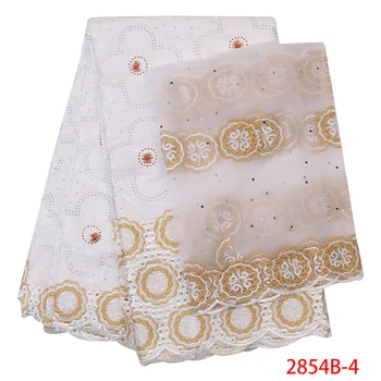 

African Milk Silk Cotton Clothing Swiss Voile Lace in Switzerland Embroidered Tulle with Rhinestones Dubai Fabric Beads XZ2854B