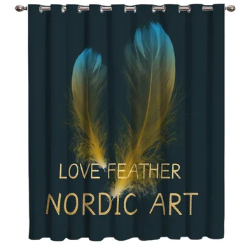 

Colorful Feathers On A Black Background Floral Fabric Kids Window Treatment Hardware Sets Curtain