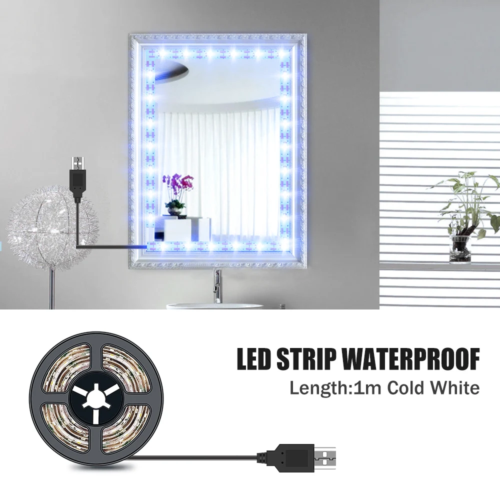 USB Makeup Mirror Light 1M 2M 3M 4M 5M LED Hollywood Vanity Lights 5V Waterproof LED Dressing Table Lamp For Bathroom Decoration