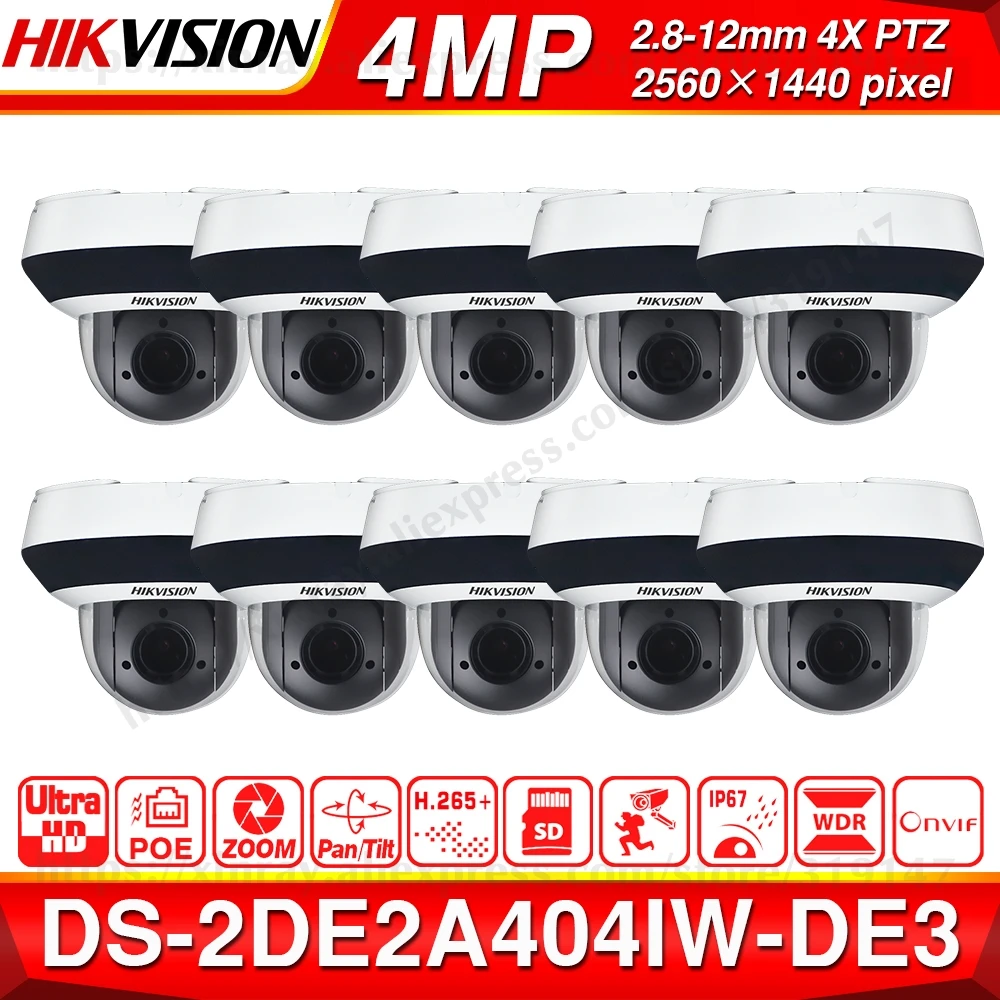 Hikvision PTZ IP Камера DS-2DE2A404IW-DE3 4MP 4X зум сетевая POE H.265 IK10 ROI WDR(широкий динамический диапазон) ДНР купольная PTZ CCTV Камера 10 шт./лот