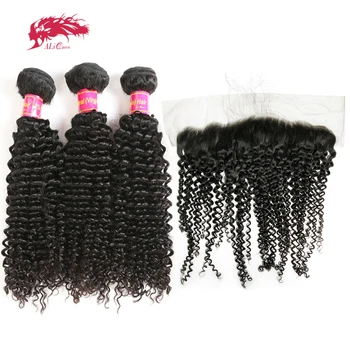 

Human Hair Bundles With 13x4 Swiss Lace Frontal Closure Brazilian One-Donor Unprocessed Raw Virgin Hair Weaving Afro Kinky Curly