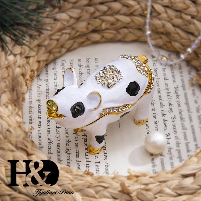 H& D ручная роспись эмаль пятнистая свинья металлический брелок-коробка кристалл Bejeweled фигурка животного ювелирные изделия коллекционное украшение Рождественский подарок