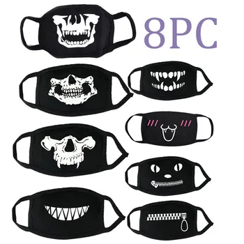 

Breathable Cute Print Black Cotton Thick Breathable Coldproof Dust Mask Set 8pcs washable Mask Running Cycling Mask Reusable#A
