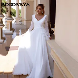 RODDRSYA Modern Dubai Chiffon Wedding Dresses 2022 Long Sleeves Backless White Princess Bridal Gowns Wedding Female Dress