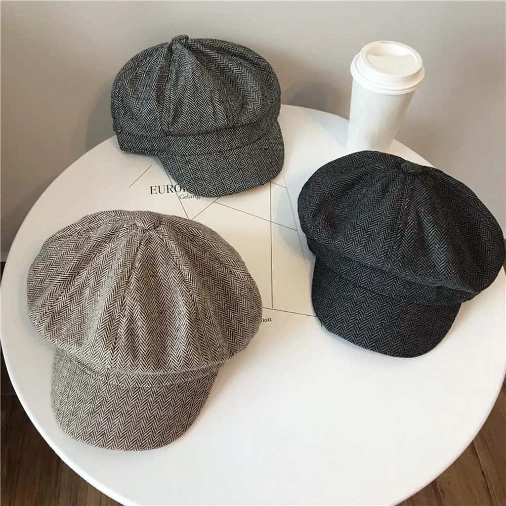 

1Pc Lady Spring Winter Beret Golf Tweed Hat Men Women Herringbone Newsboy Ivy Cap Vintage Female Warm Painter Style Walking Cap