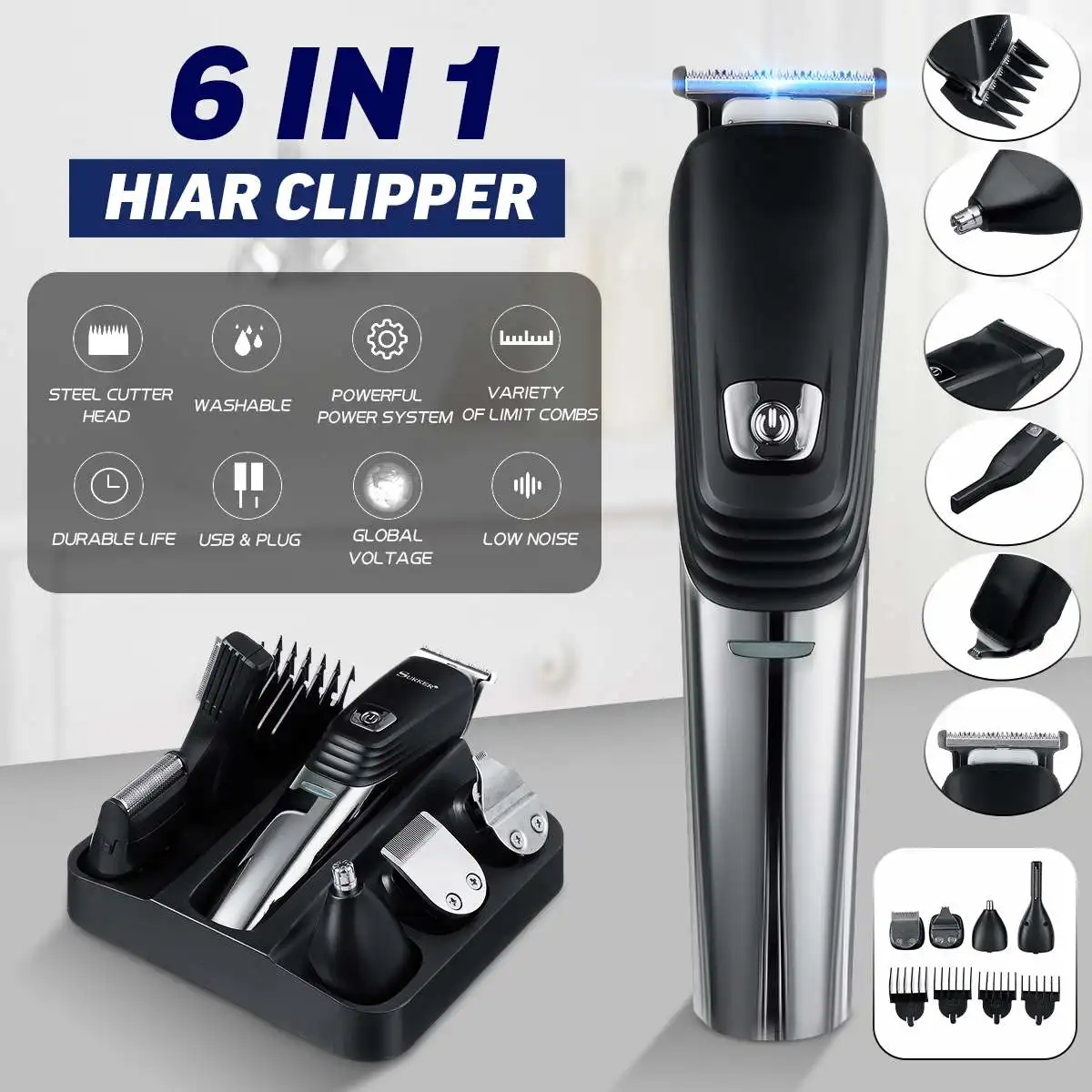 

SPZ 6 in 1 Multifunction Rechargeable Head Shaver Hair Trimmer Clipper Body Hair Trimmer Bald Hair Clipper Hair Clipper Trimmer