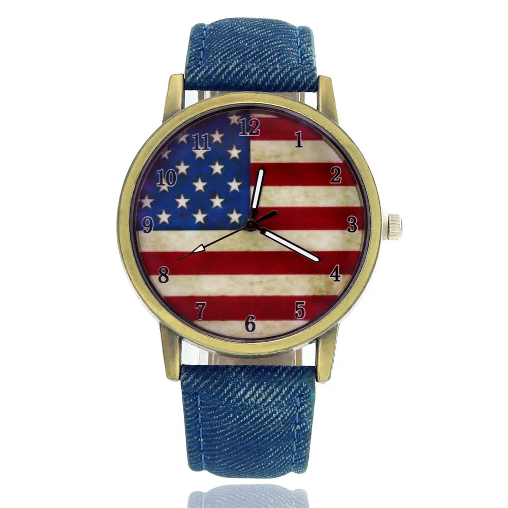

Bronze Case America National Flag Watch Men And Women Casual Cowboy Leather Belt Quartz Watch Gift Watch Hot Selling
