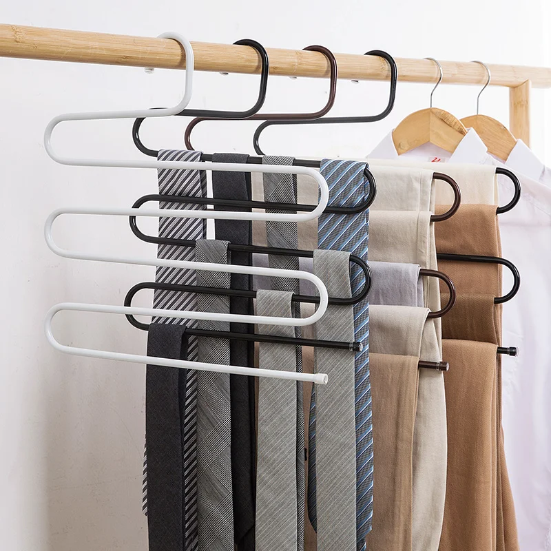 Clothes Hanger 5 layers S Shape Iron Wardrobe Storage Hangers Pants Trousers Hanger Multi-Layers Clothing Storage Rack Closet Space Saver Rack clothes rack pants rack storage hanger