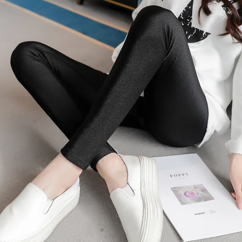 Plus Size 2XL Pregnant Women Shiny Summer Thin Leggings Maternity Spring Autumn Bright Neon Body Shaping Slim Pencil Legging