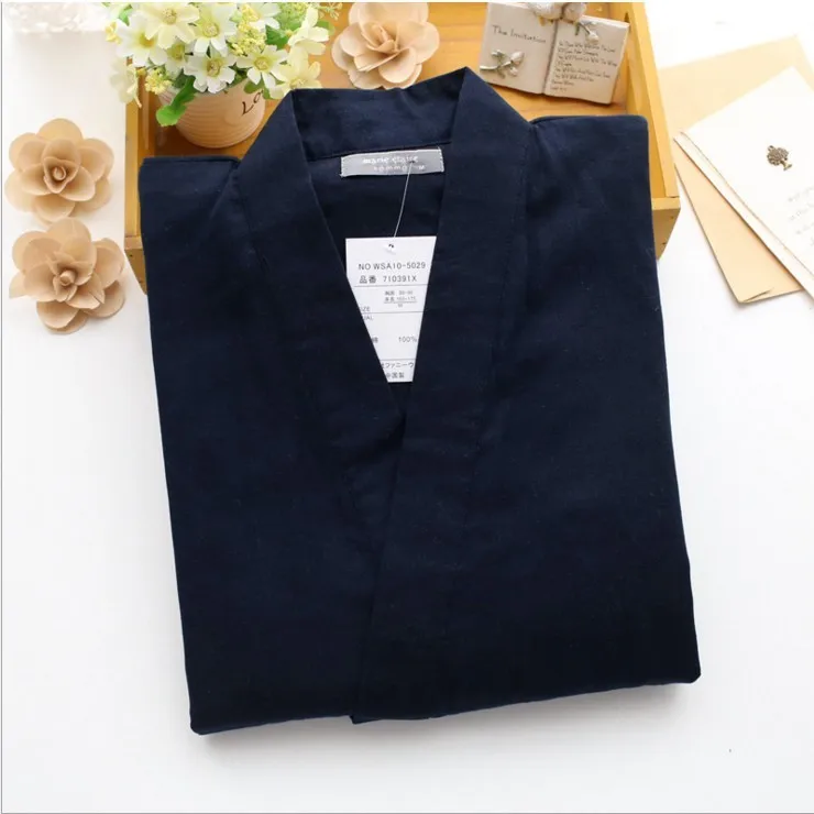 Navy Blue Хлопковые мужские японские пижамные комплекты, кимоно с рукавом «Семь четверти», Топы+ штаны, комплект одежды для сна, домашняя одежда, банный халат, домашняя одежда - Цвет: Navy Blue