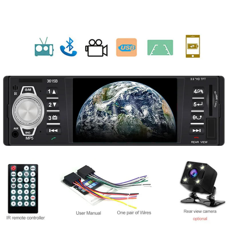 

1 Din Car Radio 3.9 Inch Audio Stereo AUX FM Radio Station Bluetooth Autoradio MP5 Player Auto Radio Backup Camera