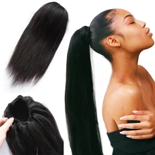 Extensiones de cabello humano cola de caballo con Clip en cordón Cola de Caballo pelo lacio brasileño coletas para mujeres Remy 1 2 3 piezas