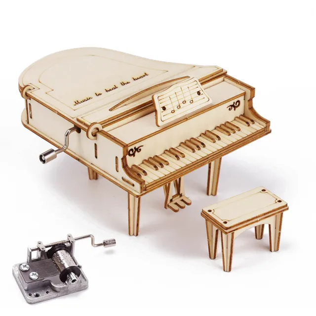 그랜드 피아노 우드 핸드 크랭크 뮤직 박스: 음악과 재미를 담은 3D 나무 퍼즐