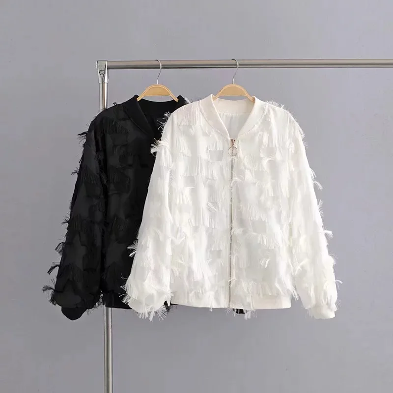 

2018 Autumn New Style Early Autumn New Style Coat Tassels Feather Coat Jacket Zip-up Shirt Tops