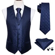 4PC Set Mens Silk Vest Party Wedding Blue Plaid Solid Floral Waistcoat Vest Pocket Square Tie Slim Suit Set Barry.Wang BM-2013 4PC Set Mens Silk Vest Party Wedding Blue Plaid Solid Floral Waistcoat Vest Pocket Square Tie Slim Suit Set Barry.Wang BM-2013