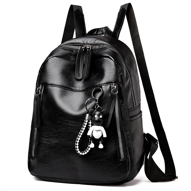 Модный рюкзак из искусственной кожи для женщин, Сумки из искусственной кожи для школьниц, рюкзак в консервативном стиле, водонепроницаемый рюкзак из искусственной кожи, школьный рюкзак для девочек - Цвет: black