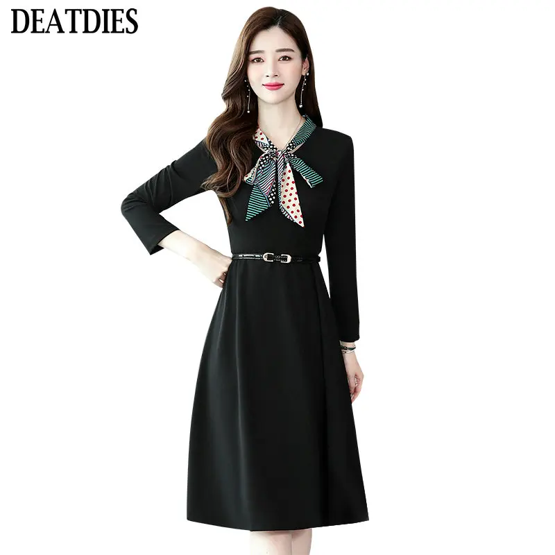 Women Dress 2019 Tie Neck Female A-Line Dress Office Lady Womens Dress Autumn Winter Long Sleeve Clothes Dress Woman Dresses Women Dress 2019 Tie Neck Female A-Line Dress Office Lady Womens Dress Autumn Winter Long Sleeve Clothes Dress Woman Dresses