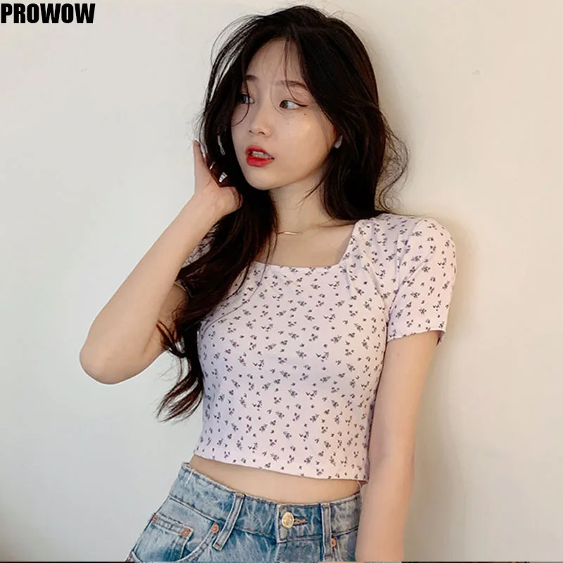 Korean Chic Flower Print T-Shirts Female Casual Tops 2020 Summer New Arrival Sexy O Neck Short Sleeve T Shirts Women