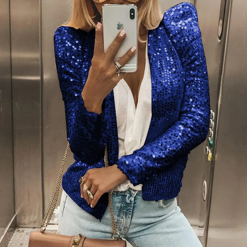 Goedkoop Pailletten Jassen Glitter Night Club Lange Mouw Vrouwen Jas Fashion Gold Sliver Slim Herfst Shining Jassen Bovenkleding Vrouwelijke GV928
