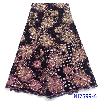 

Hot Selling French Lace Latest Style African Purple Lace Fabric Embroidered Fabrics With Rhinestone Wedding Lace NI2599